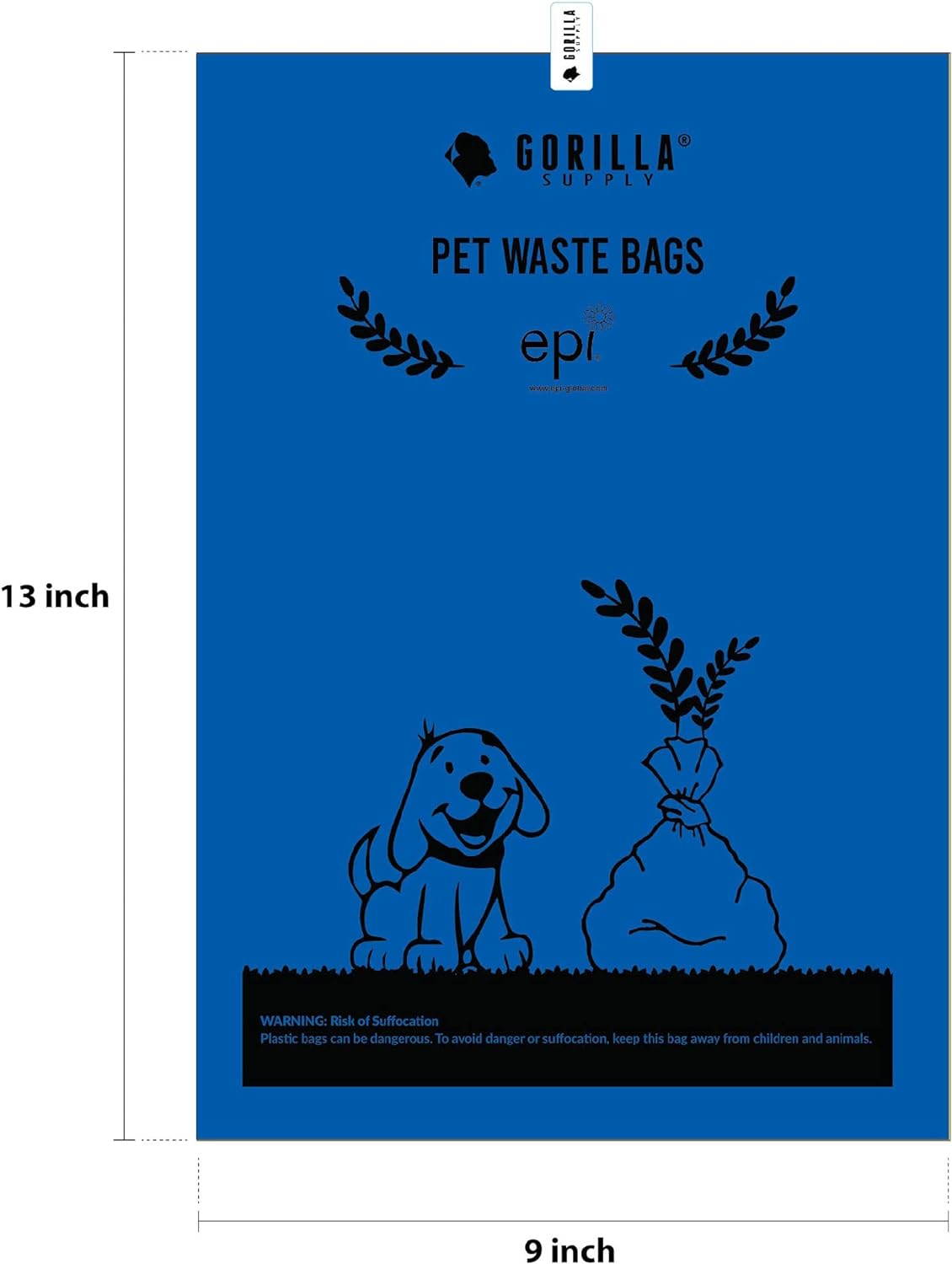 GORILLA SUPPLY Dog Poop Waste Bags with Dispenser and Leash Tie. 9 x 13. Blue. 1000 Count