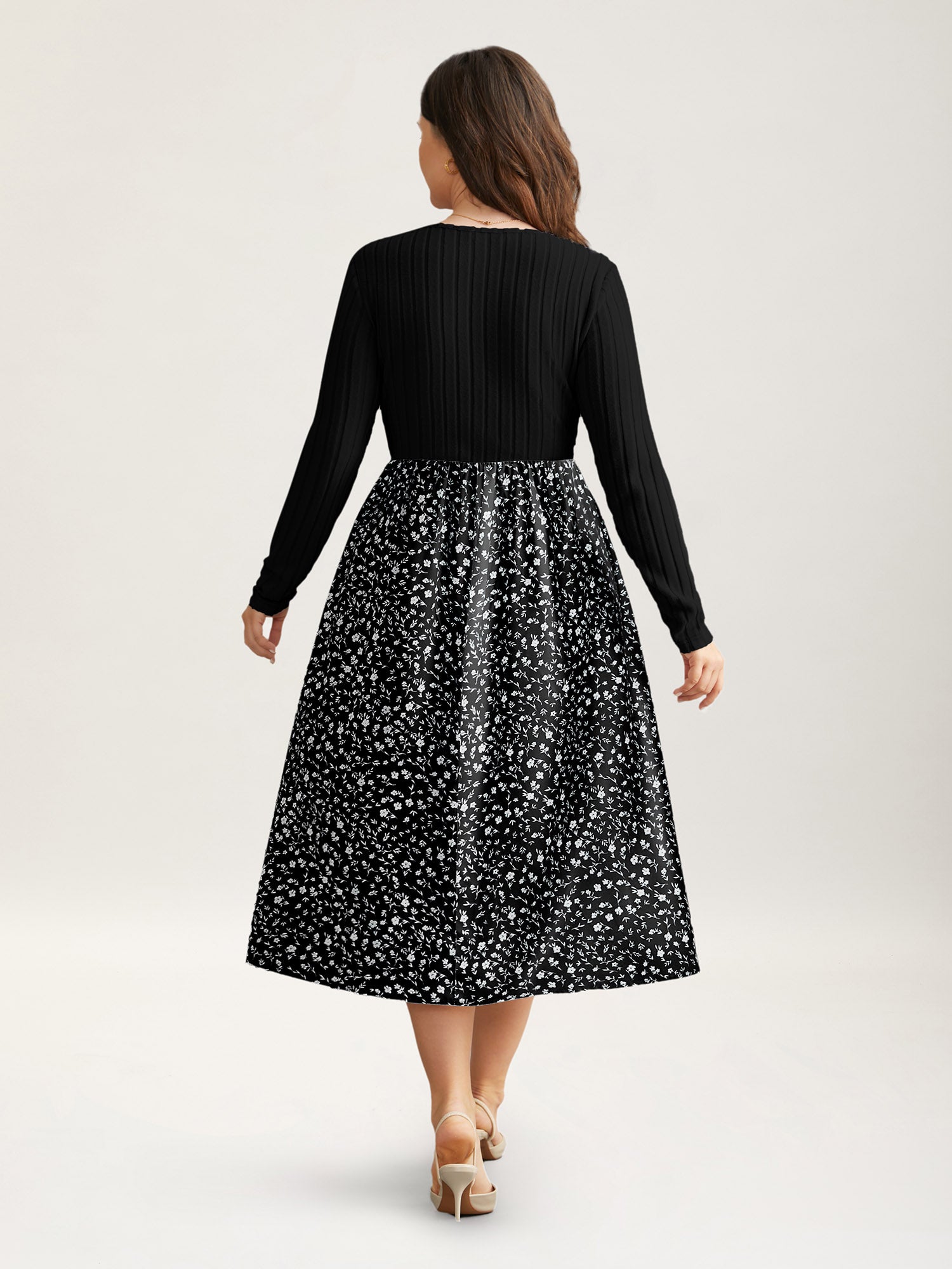 Ditsy Floral Patchwork Texture Midi Dress