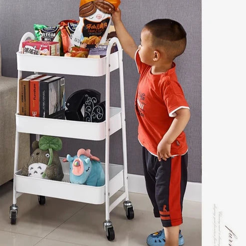 Multi-Purpose Utility Rolling Mobile Cart Trolley Organizer With 3 Tier Drawer Units & Metal Mesh Shelving