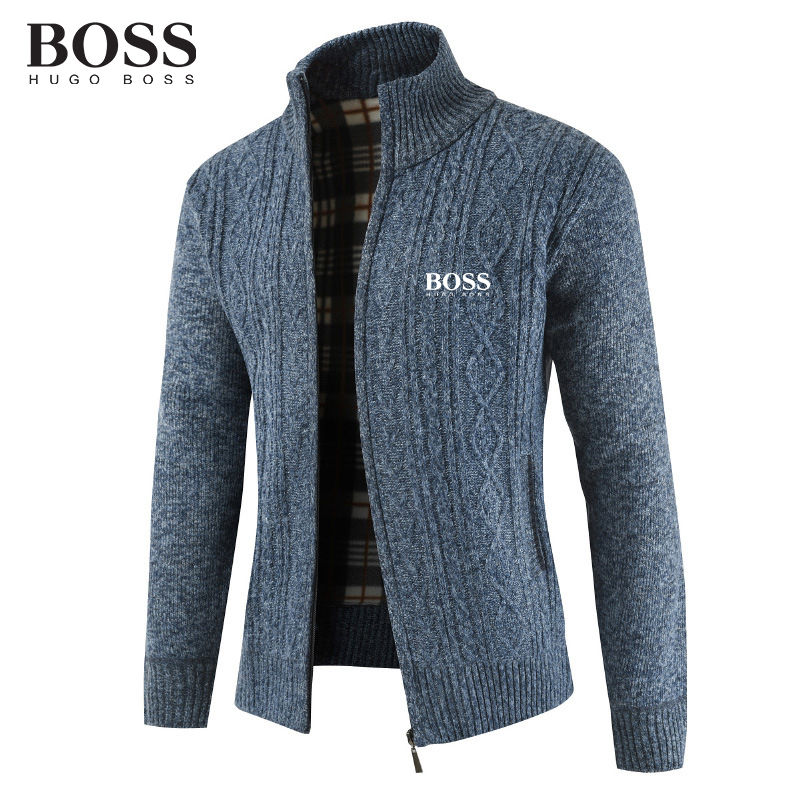 BOSS Men-s Thickened Knitted Stand Collar Cardigan Jacket