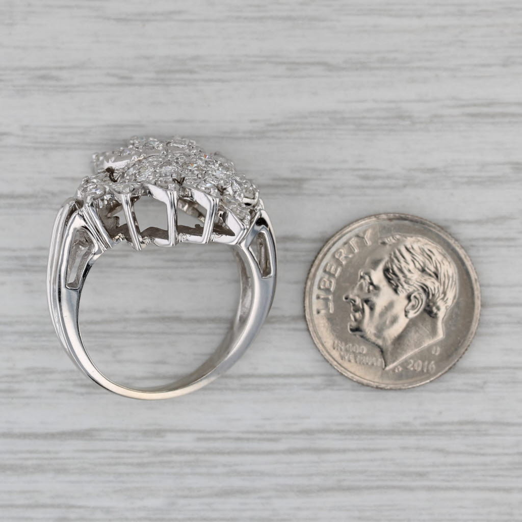 1.15ctw Pave Diamond Cluster Cocktail Ring 14k White Gold Size 7.75