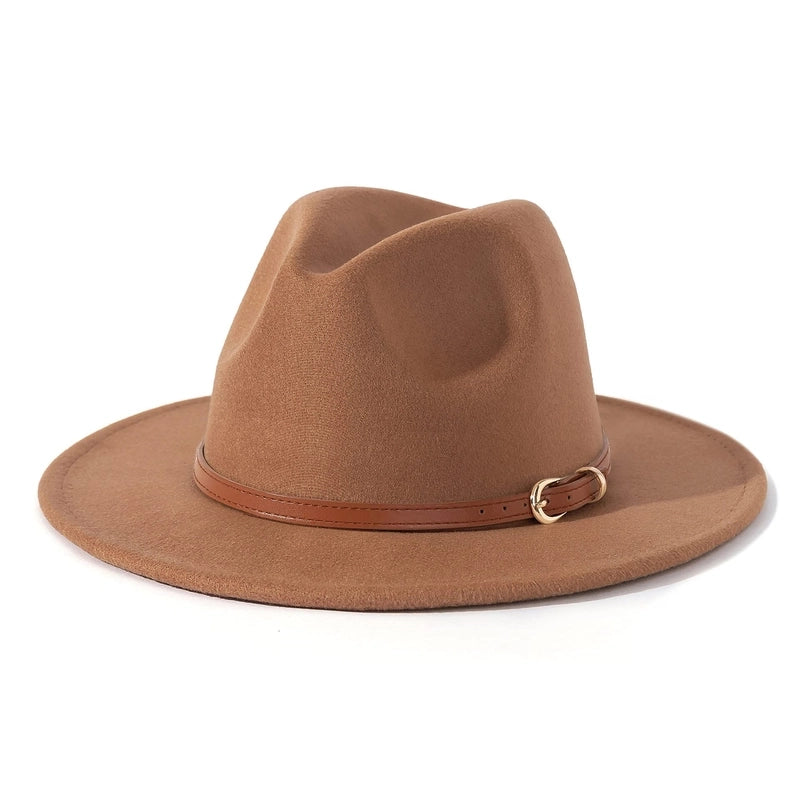 Fashion Flat Top Hat Women's British French Socialite Elegant Felt Hat Autumn And Winter Warm Jazz Hat Men's