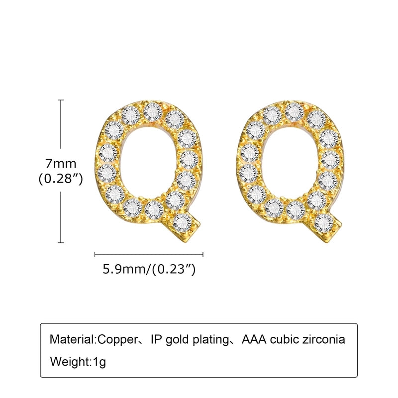 1 Pair Minimalist Letter Inlay Copper Zircon Ear Studs