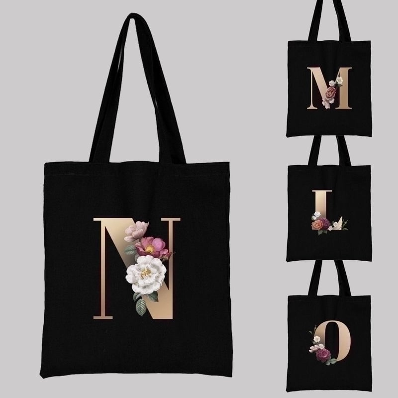 Women's Minimalist Letter Flower Shopping Bags