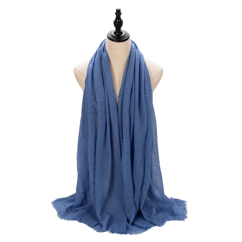 Hot Selling Women's Cotton And Linen Solid Color Baotou Scarf Cover Pleated Short Beard Headscarf