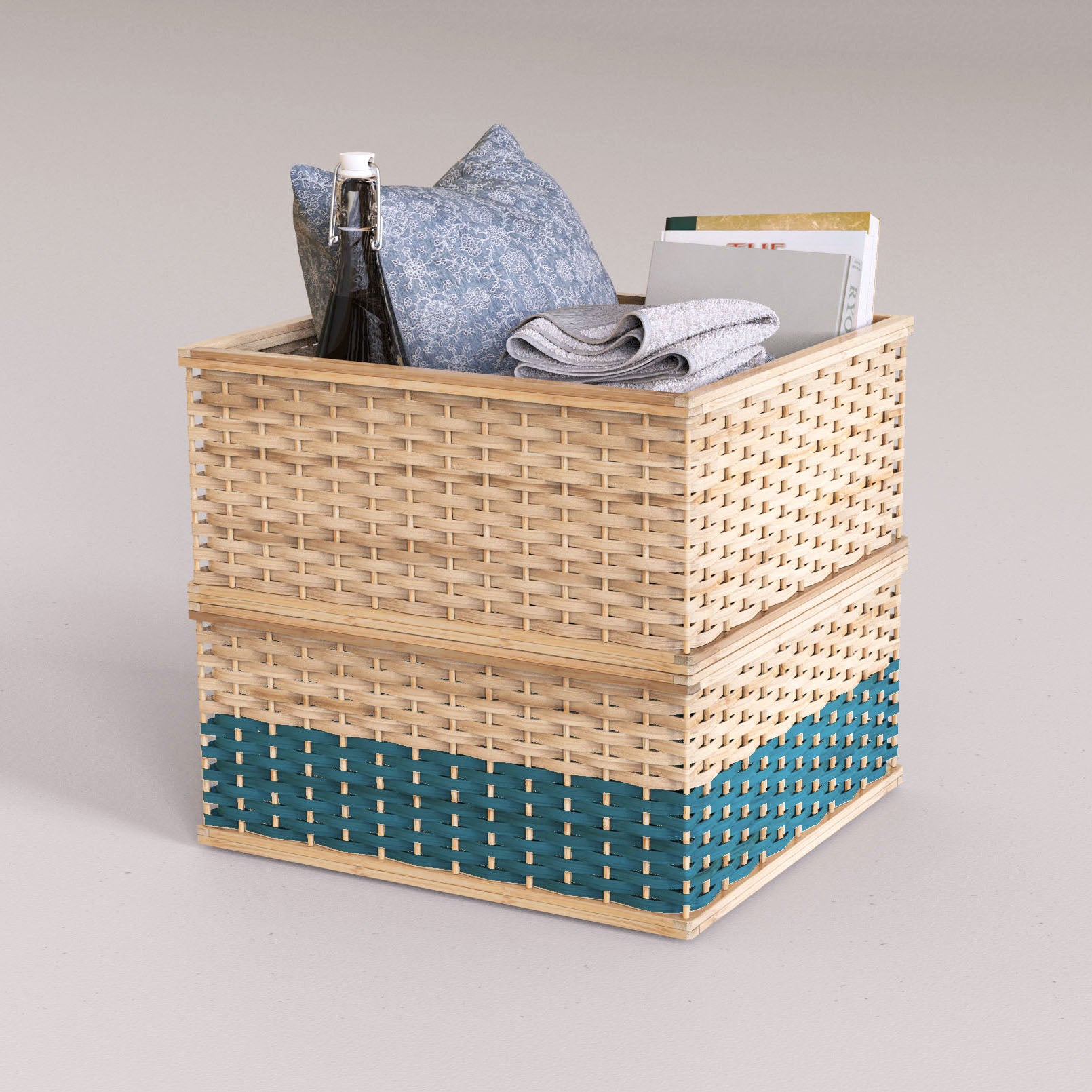 Stackable Basket: Wicker Shelf Basket | Multi-Color Laundry Bamboo Basket for Home Corporate Gifting [46.5cm/18in(L) x 42.5cm/17in(B) x 21.5cm/8.5in(H)]