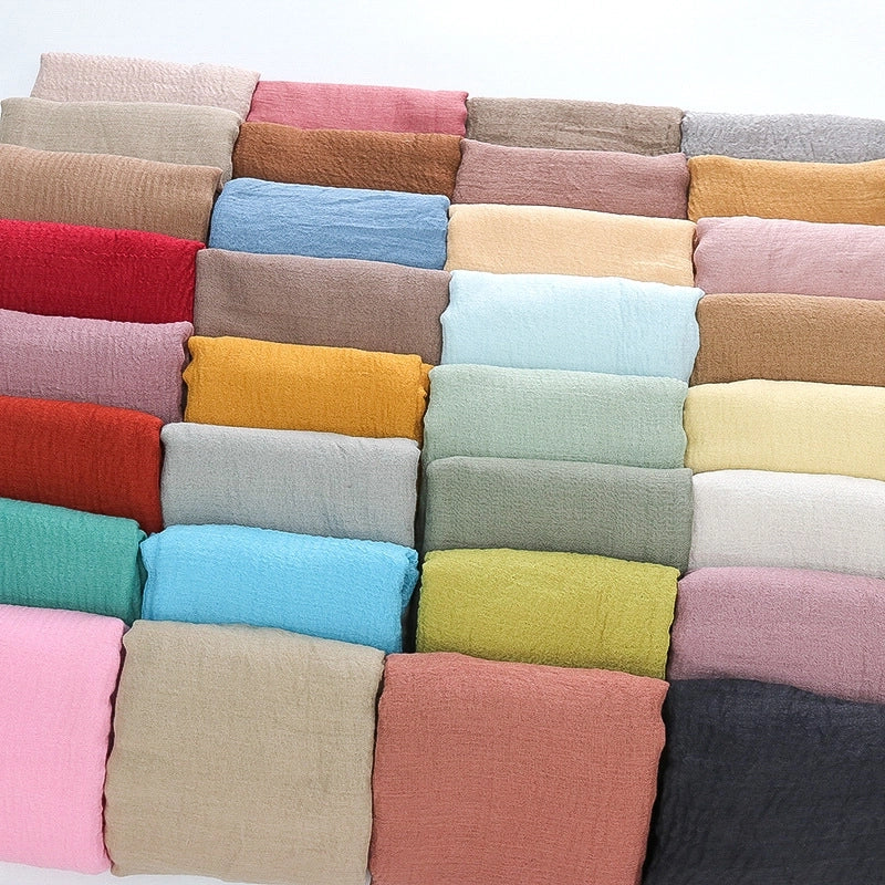 Hot Selling Solid Color Pleated Cotton And Linen Scarf Women's Bag Headscarf Crumpled Hair Fringe Bubble Scarf Women's Scarf Cover Head
