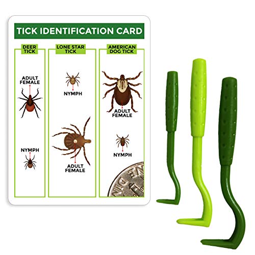 Tick Remover Value 3 Pack - Tick Remover Tools + Tick Identification Card - for Humans. Dogs & Cats (1 Set)