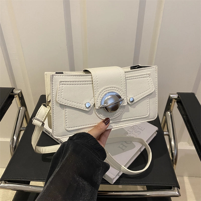Women's Medium Pu Leather Solid Color Streetwear Square Magnetic Buckle Crossbody Bag