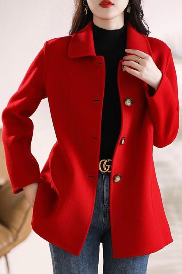 Women Purple Peter Pan Collar Button Woolen Coats Fall