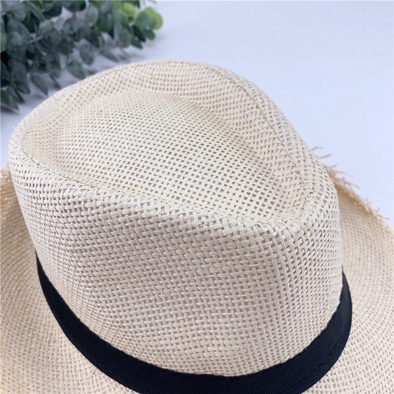 Summer Hat Breathable Raw Edge Straw Hat Retro Jazz Hat Small Top Hat