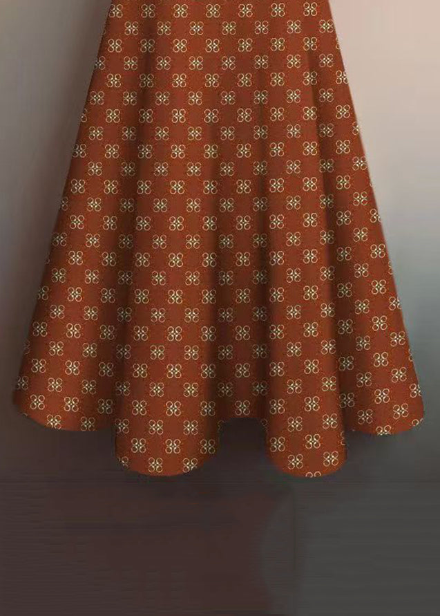 Stylish Orange Print Elastic Waist Cotton Skirt Summer