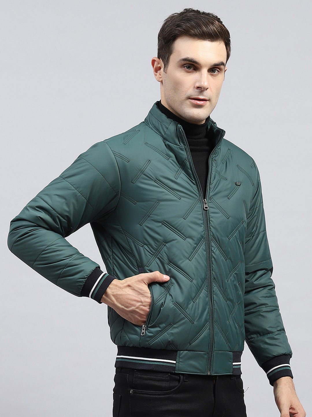 Men Green Solid Detachable Hood Full Sleeve Jacket