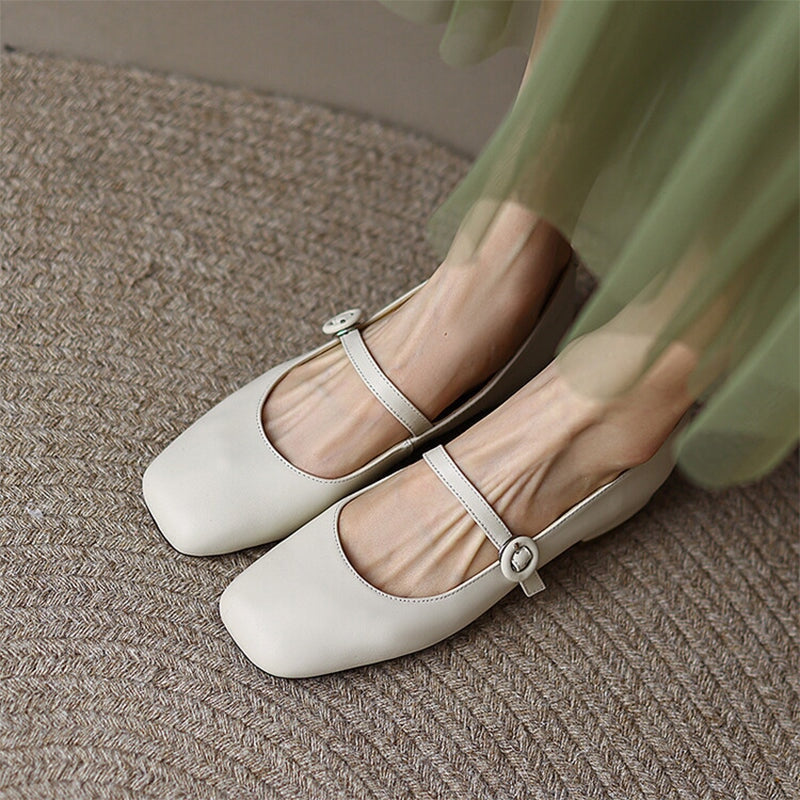 Soft Leather Mary Jane Shoes Beige/Green/Red