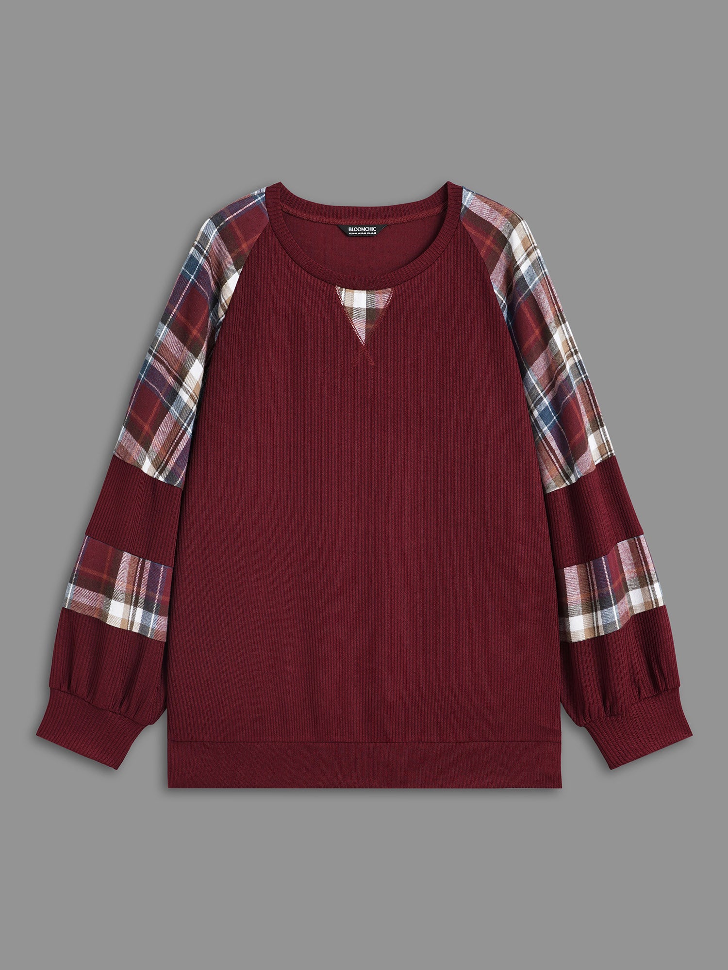 Plaid Patchwork Raglan Sleeve Sweatshirt