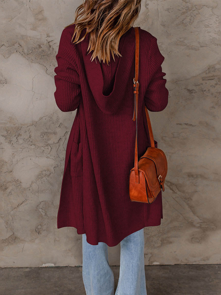 Solid Color Hooded Sweater Jacket