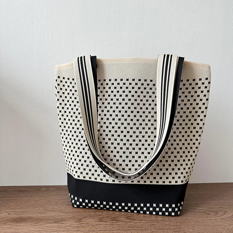 Women's Large Polyester Printing Classic Style Square Open Straw Bag