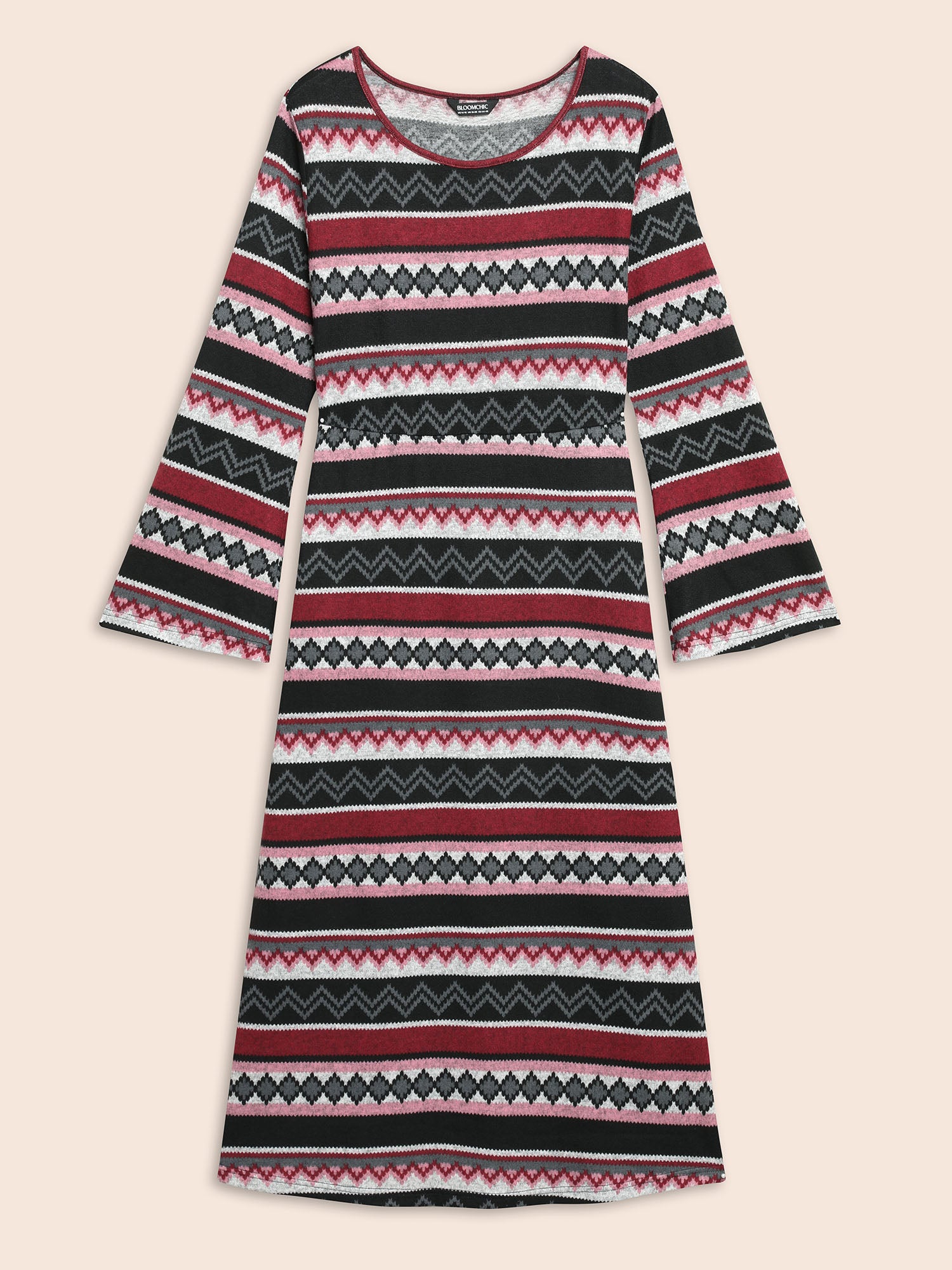 Geometric Striped Bell Sleeve Knit Dress