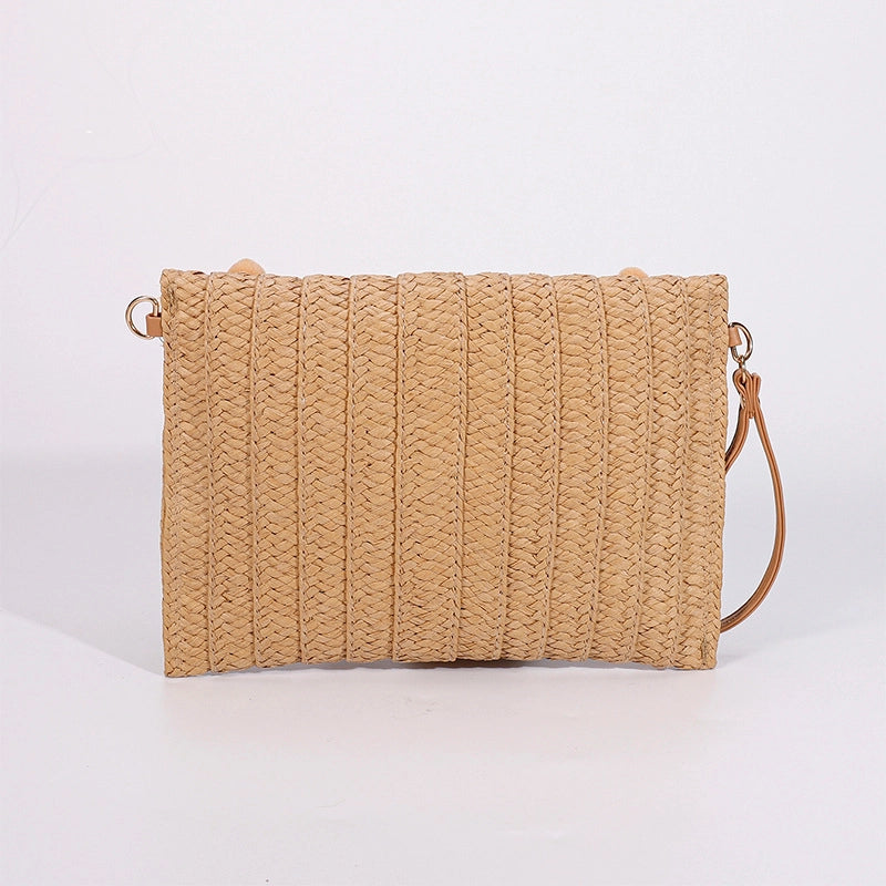Women's Straw Solid Color Streetwear Square Magnetic Buckle Crossbody Bag