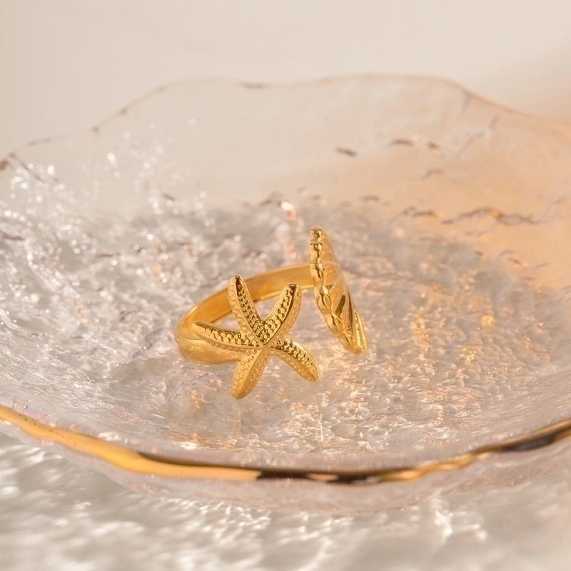 Beach Starfish Shell 304 Stainless Steel Plating Open Ring