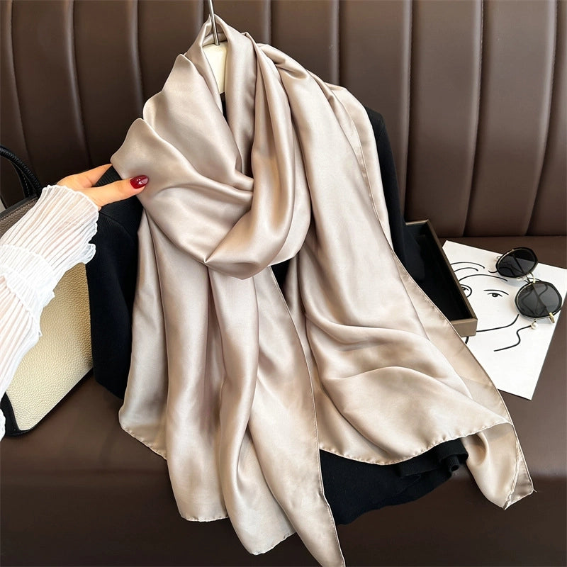 Spring And Summer Solid Color Simple Long Silk Scarf Scarf Women's Beach Scarf Middle East Scarf  Satin Imitation Silk Scarf