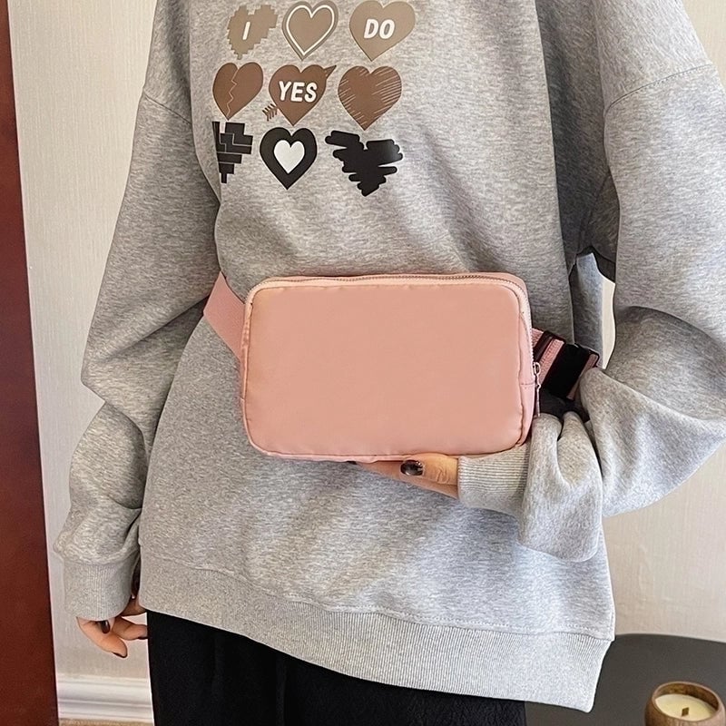 Women's Oxford Cloth Solid Color Classic Style Streetwear Sewing Thread Square Zipper Fanny Pack
