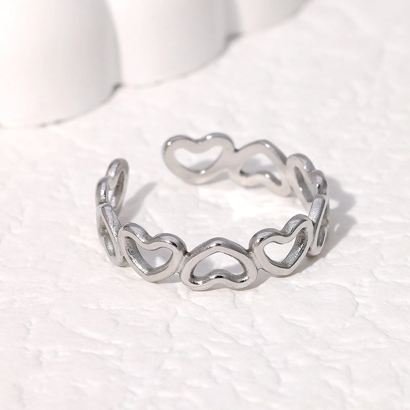 Casual Minimalist Geometric 304 Stainless Steel Hollow Out Inlay Open Rings