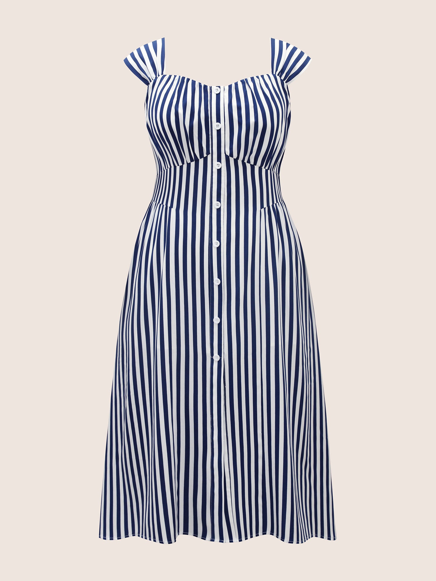 Striped Button Detail Split Front Midi Dress