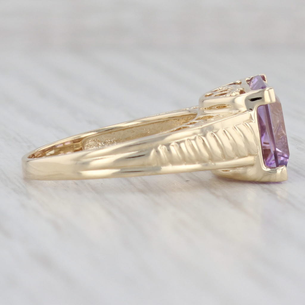 5.15ct Princess Amethyst Solitaire Ring 14k Yellow Gold Size 8 Heart Bridge