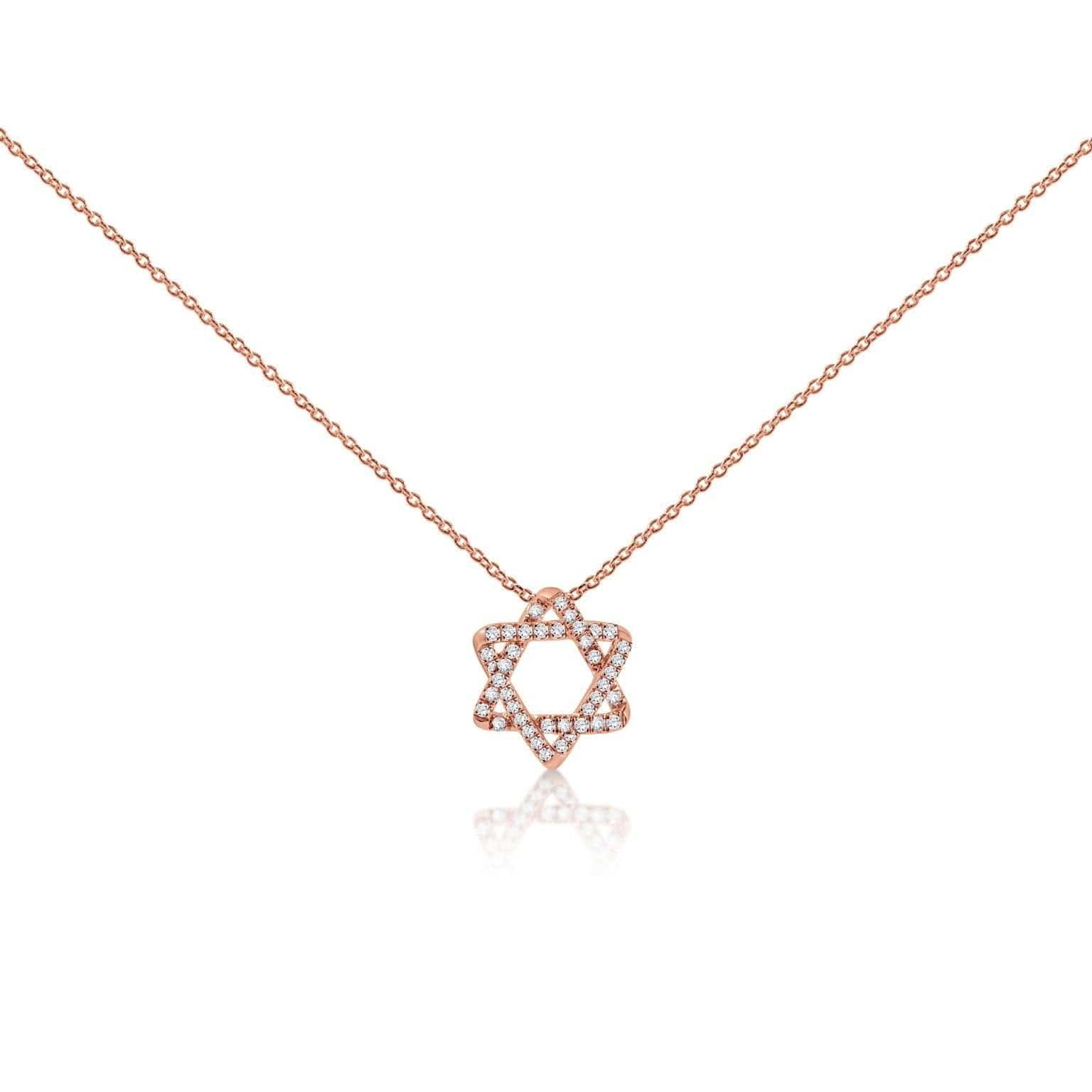 Diamond Curvy Star of David Necklace - Gold. White Gold or Rose Gold