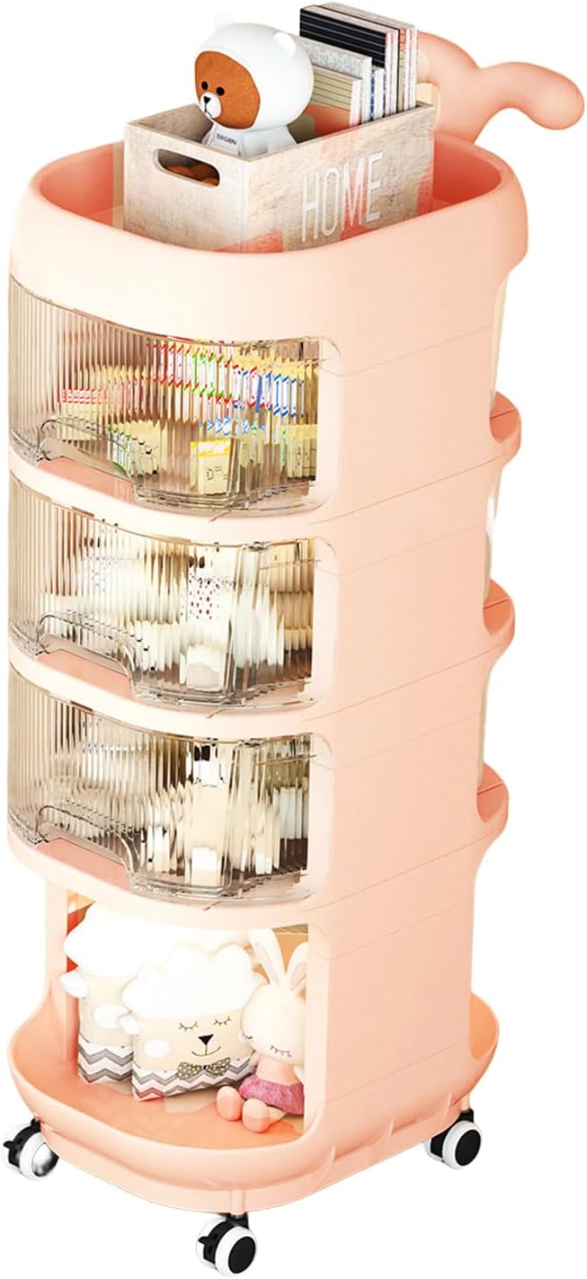 3-4 Layer Whale Cart Multi-Layer Bedside Mobile Snack Storage Rack. Waterproof Freestanding Storage Cabinet