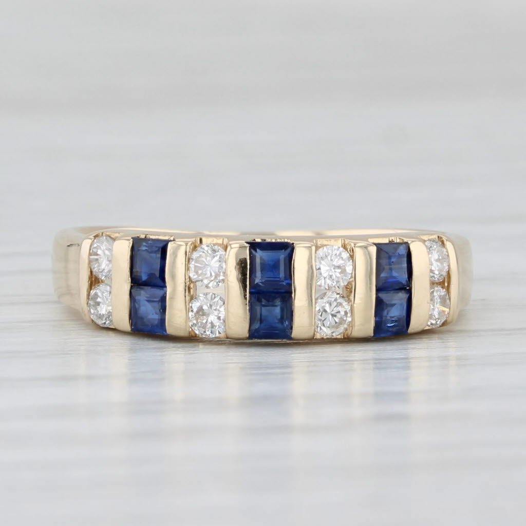 0.60ctw Blue Sapphire Diamond Ring 14k Yellow Gold Size 5.5 Stackable