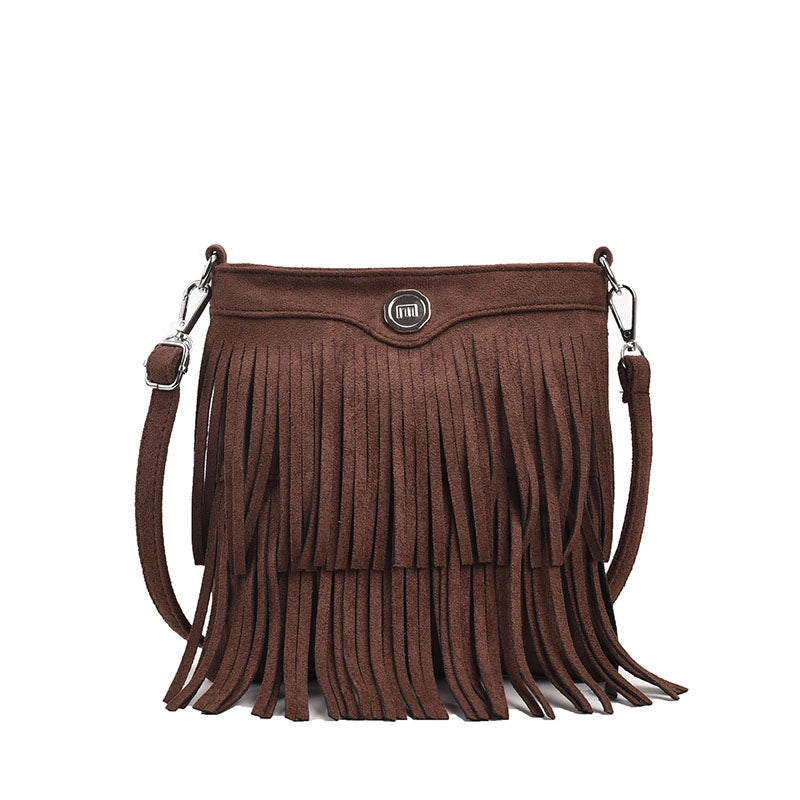 Women's Deerskin Velvet Solid Color Classic Style Tassel Square Zipper Crossbody Bag