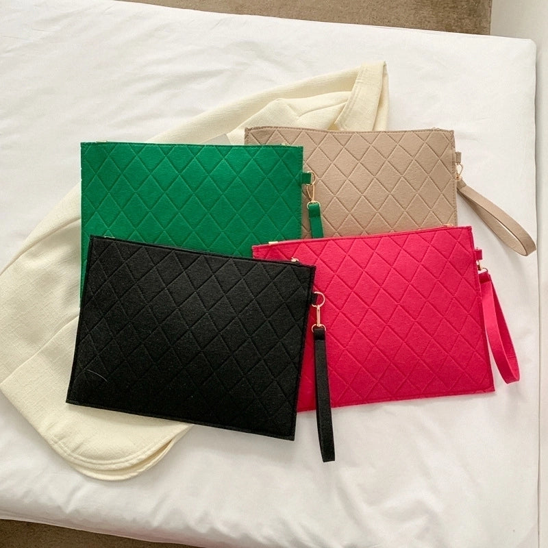 Women's Medium Felt Solid Color Basic Classic Style Square Zipper Envelope Bag