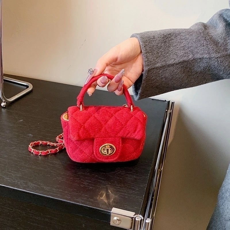 Women's Suede Solid Color Basic Metal Button Square Lock Clasp Shoulder Bag Crossbody Bag