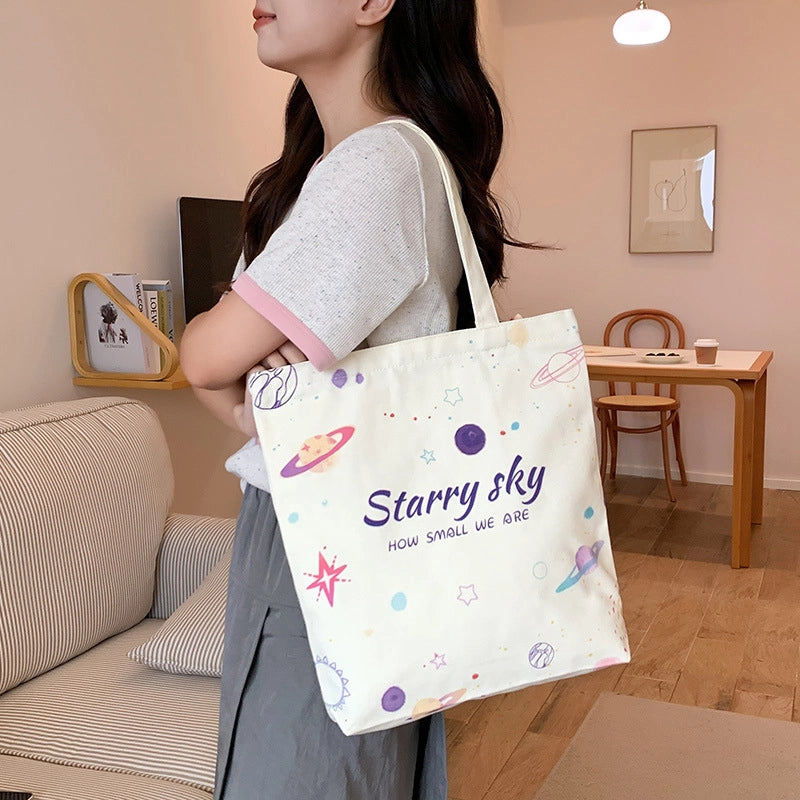 Women's Medium Canvas Cartoon Cute Square Zipper Shoulder Bag