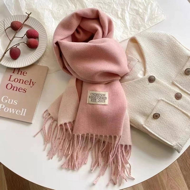 Double-sided Plain Scarf  Couple Mid-length Scarf Autumn And Winter Warm Color Matching Shawl Tassel Scarf