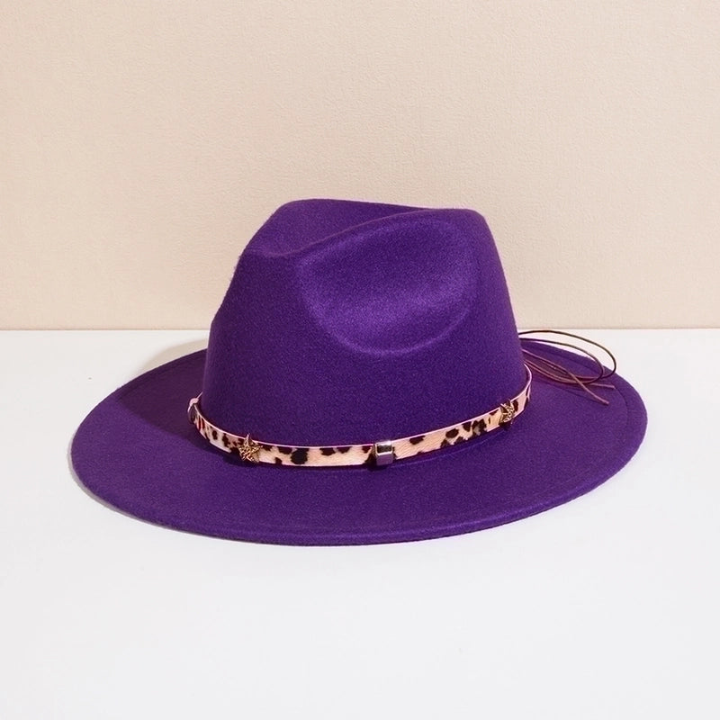 Unisex Basic Cowboy Style Solid Color Belt Buckle Wide Eaves Fedora Hat
