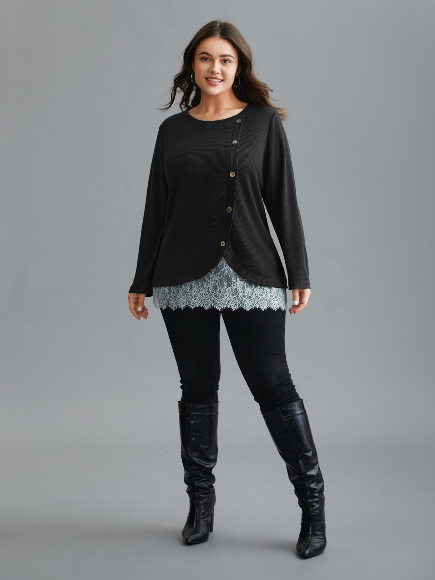 Crochet Lace Button Detail Wrap Knit Top
