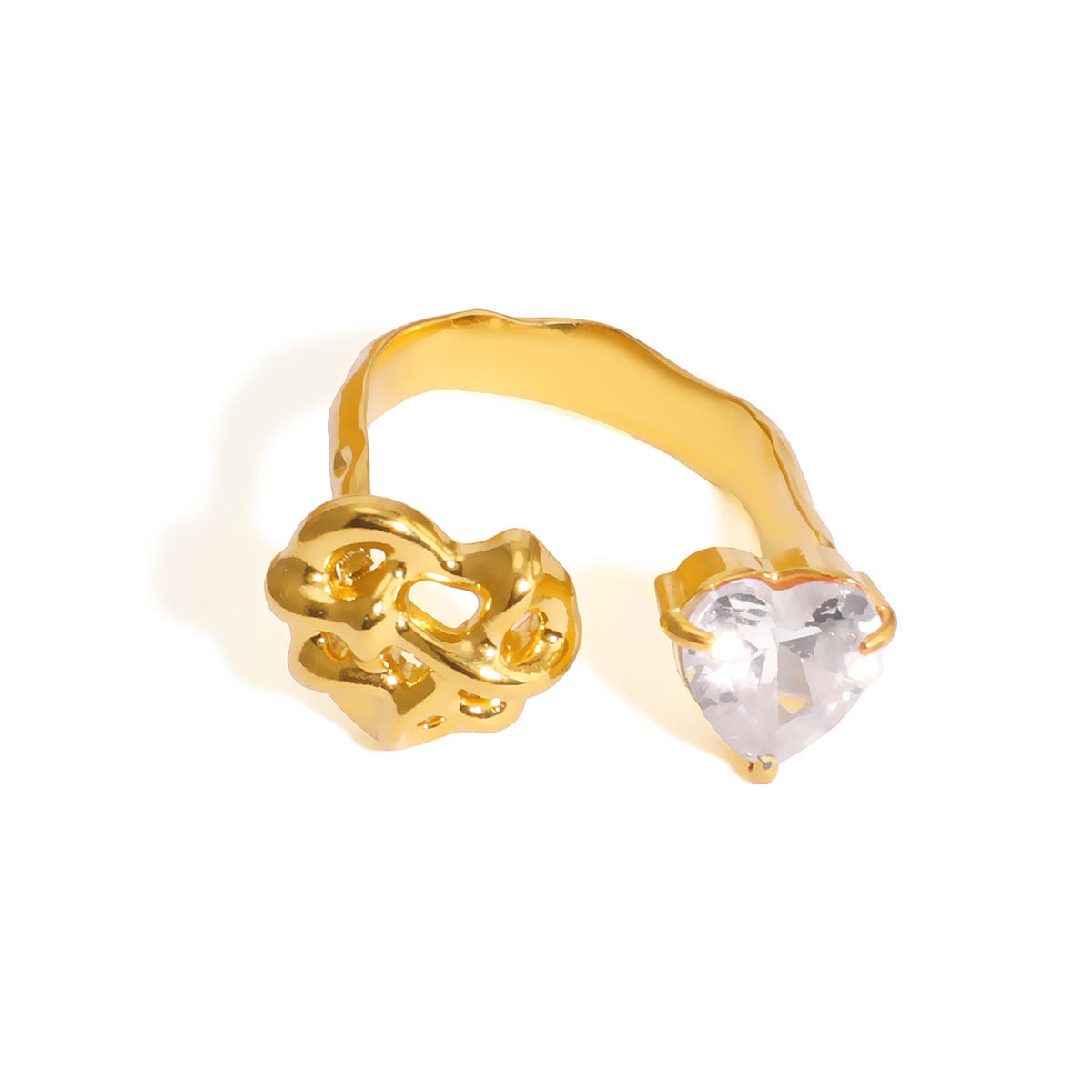 Retro Design Shiny Zircon Ring Stainless Steel Ring Open Personality Niche Jewelry