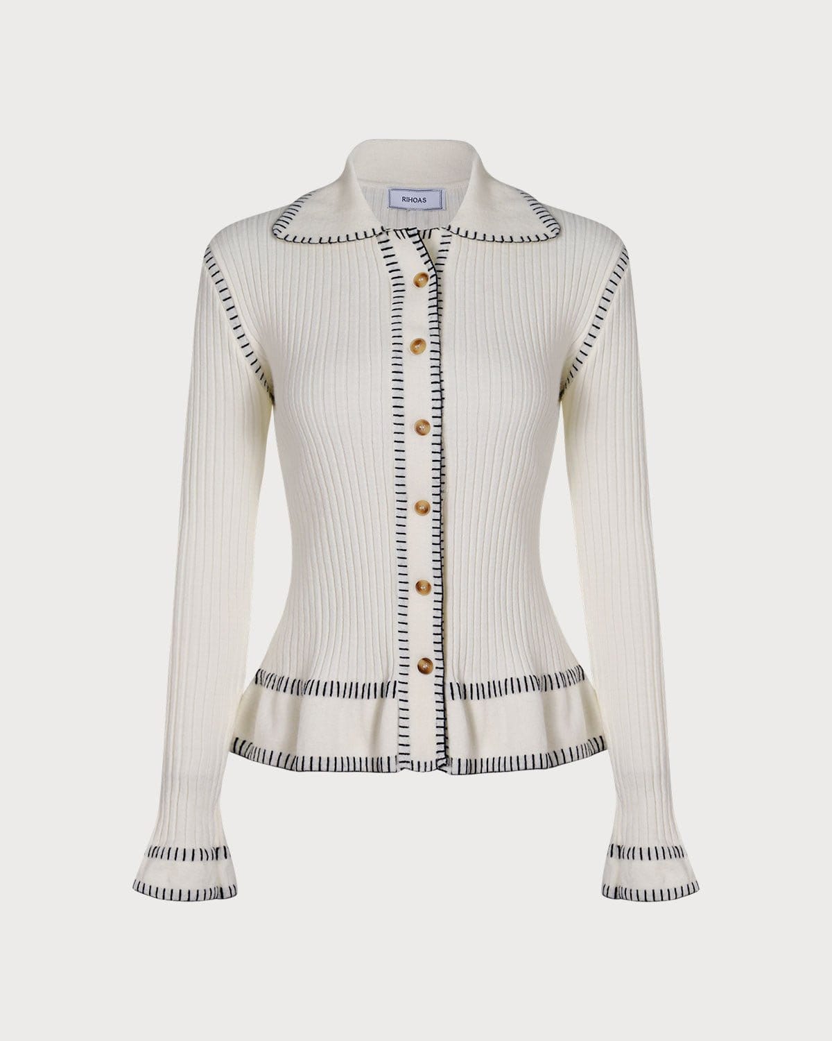 The White Seam Colorblock Button Cardigan