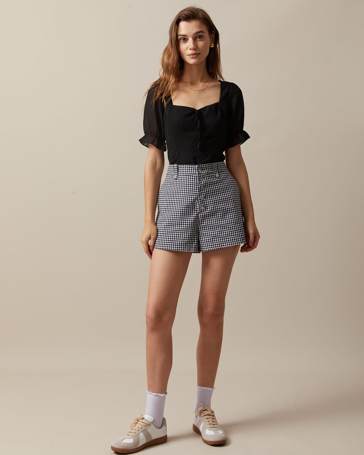 The Black High Waisted Button Up Plaid Shorts
