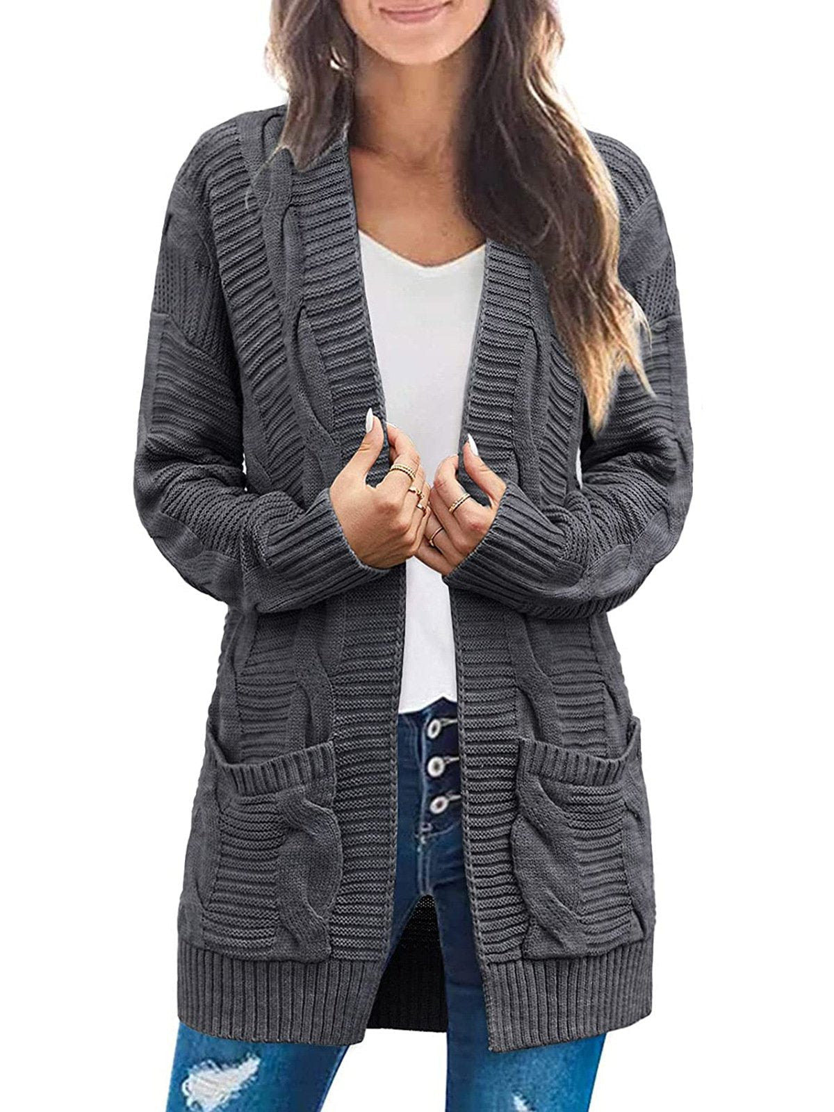 2024 Women's Long Sleeve Cable Knit Cardigan Sweaters