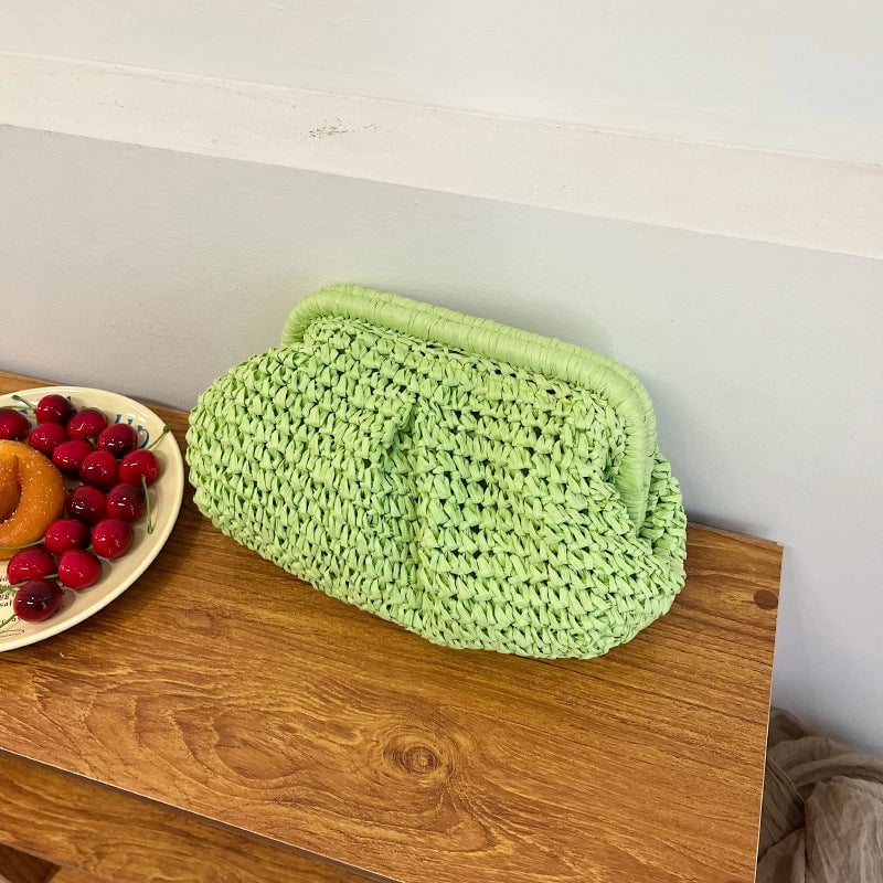 Women's Small Straw Solid Color Elegant Lock Clasp Crossbody Bag