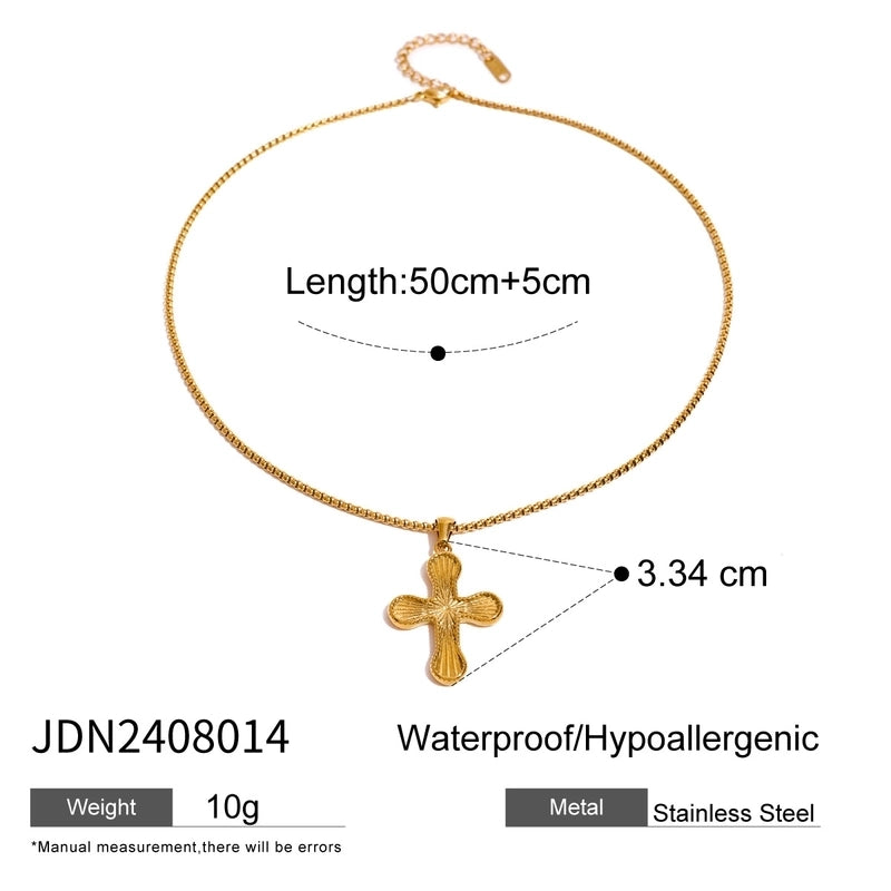Minimalist Classic Style Cross 304 Stainless Steel Natural Stone Rhinestones Zircon 18K Gold Plated Pendant Necklace