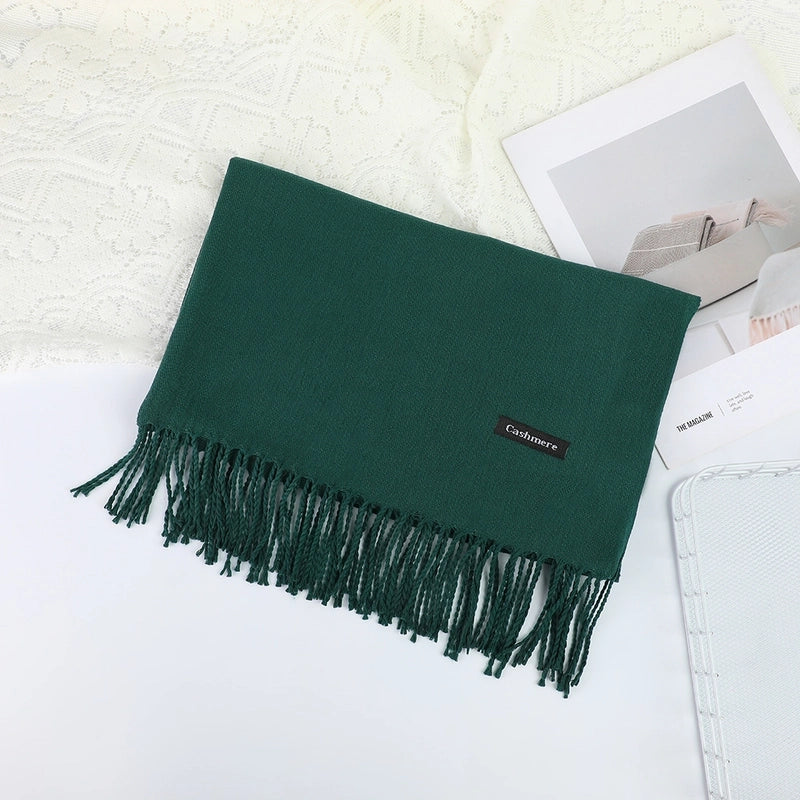 Solid Color Cashmere Tassel Scarf  Autumn And Winter Warm Scarf Simple Style Air Conditioning Shawl