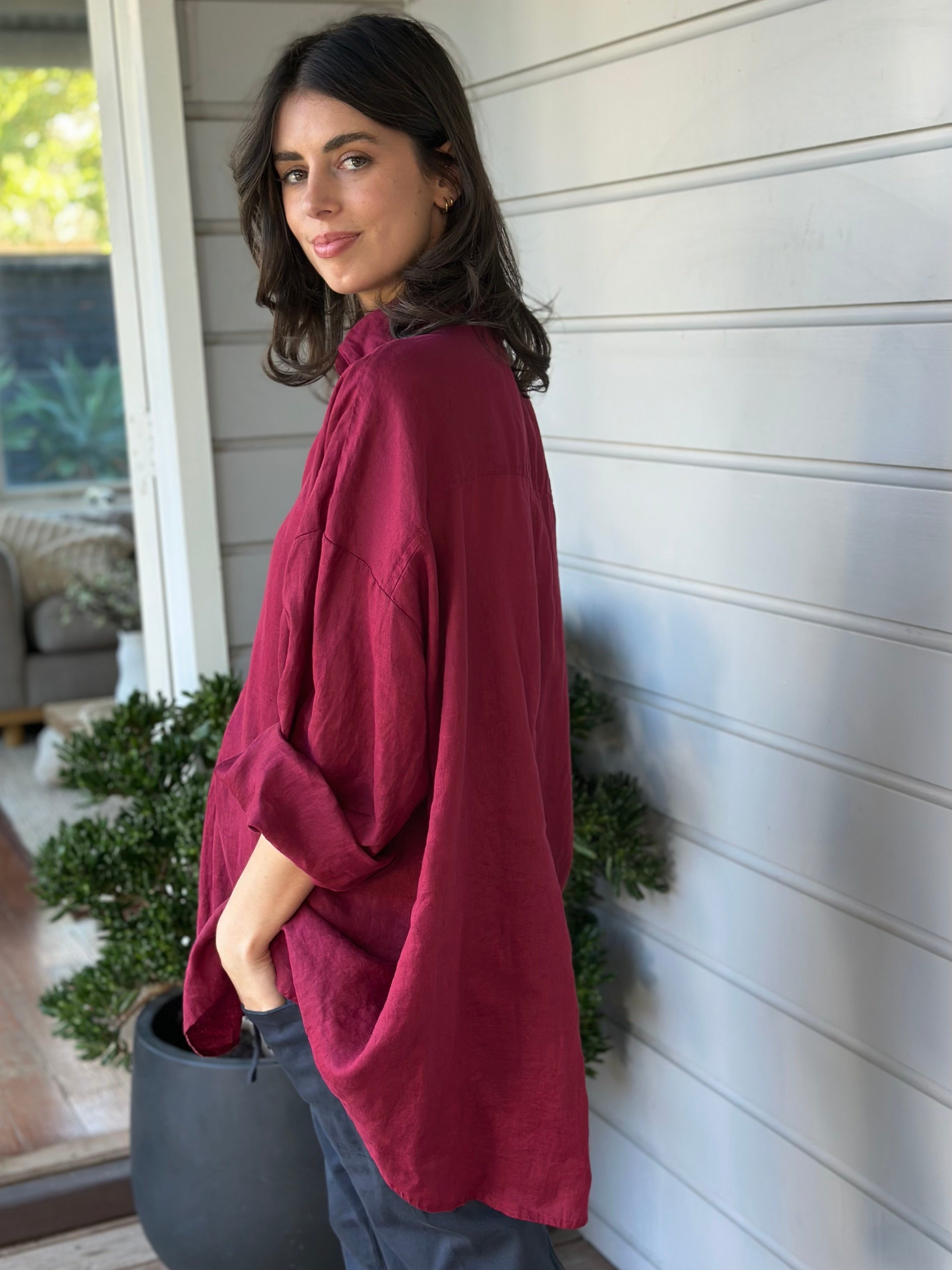 megan shirt - merlot linen