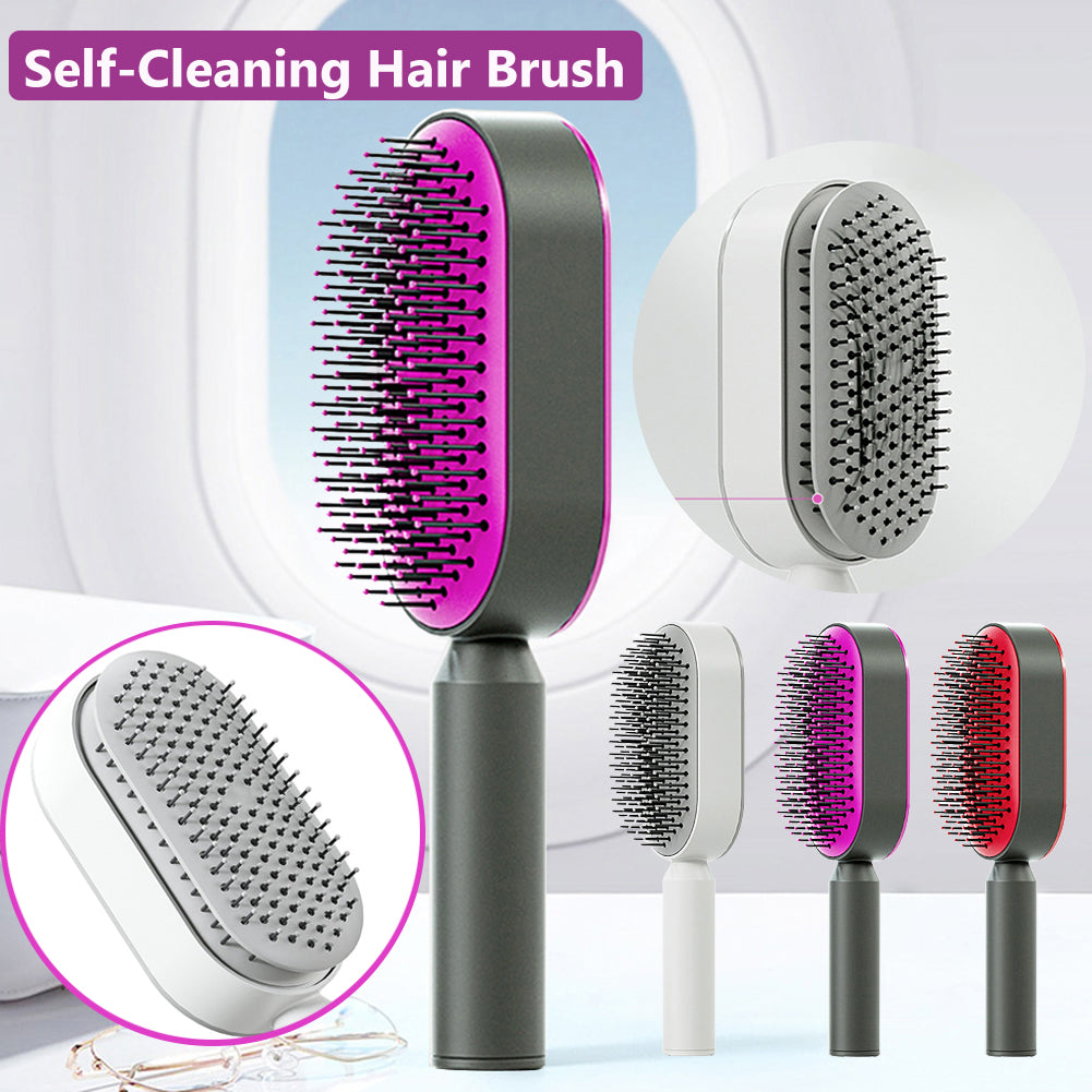 Self-cleaning hairbrush for women. One-button cleaning airbag to prevent hair loss