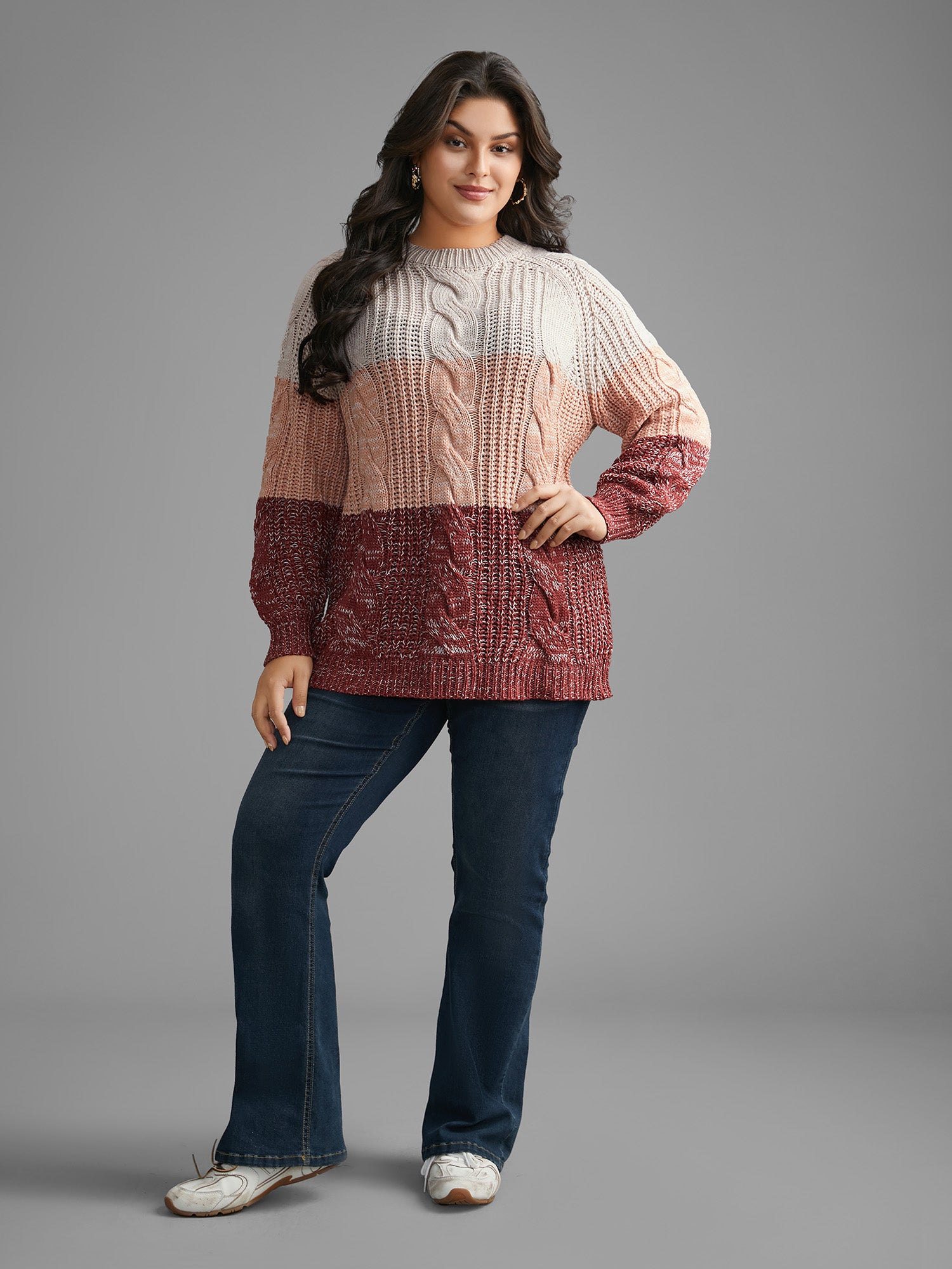 Contrast Textured Cable Knit Pullover