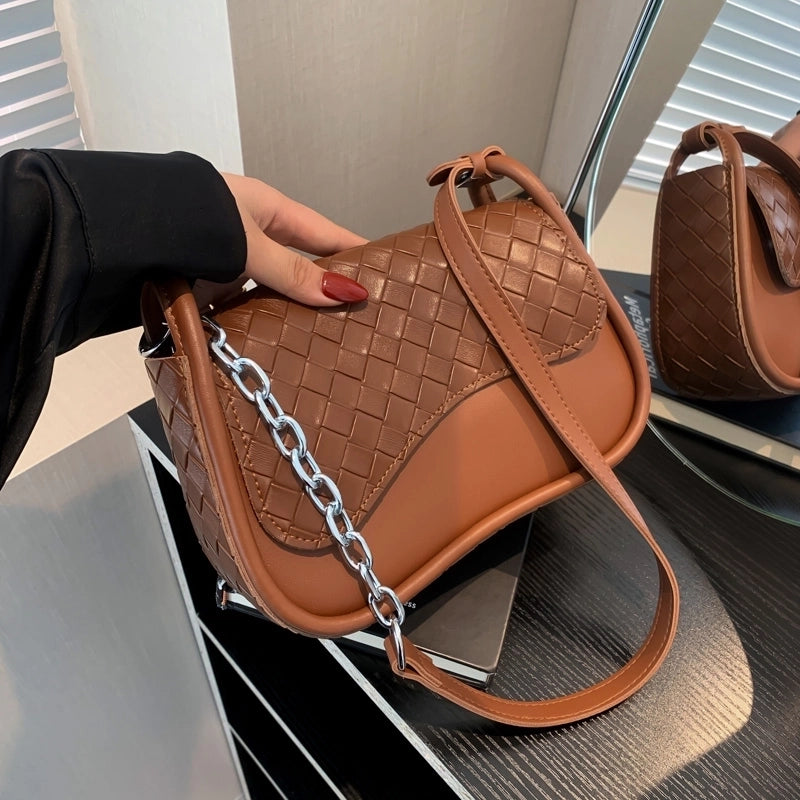 Women's Small Pu Leather Solid Color Elegant Square Flip Cover Shoulder Bag Crossbody Bag